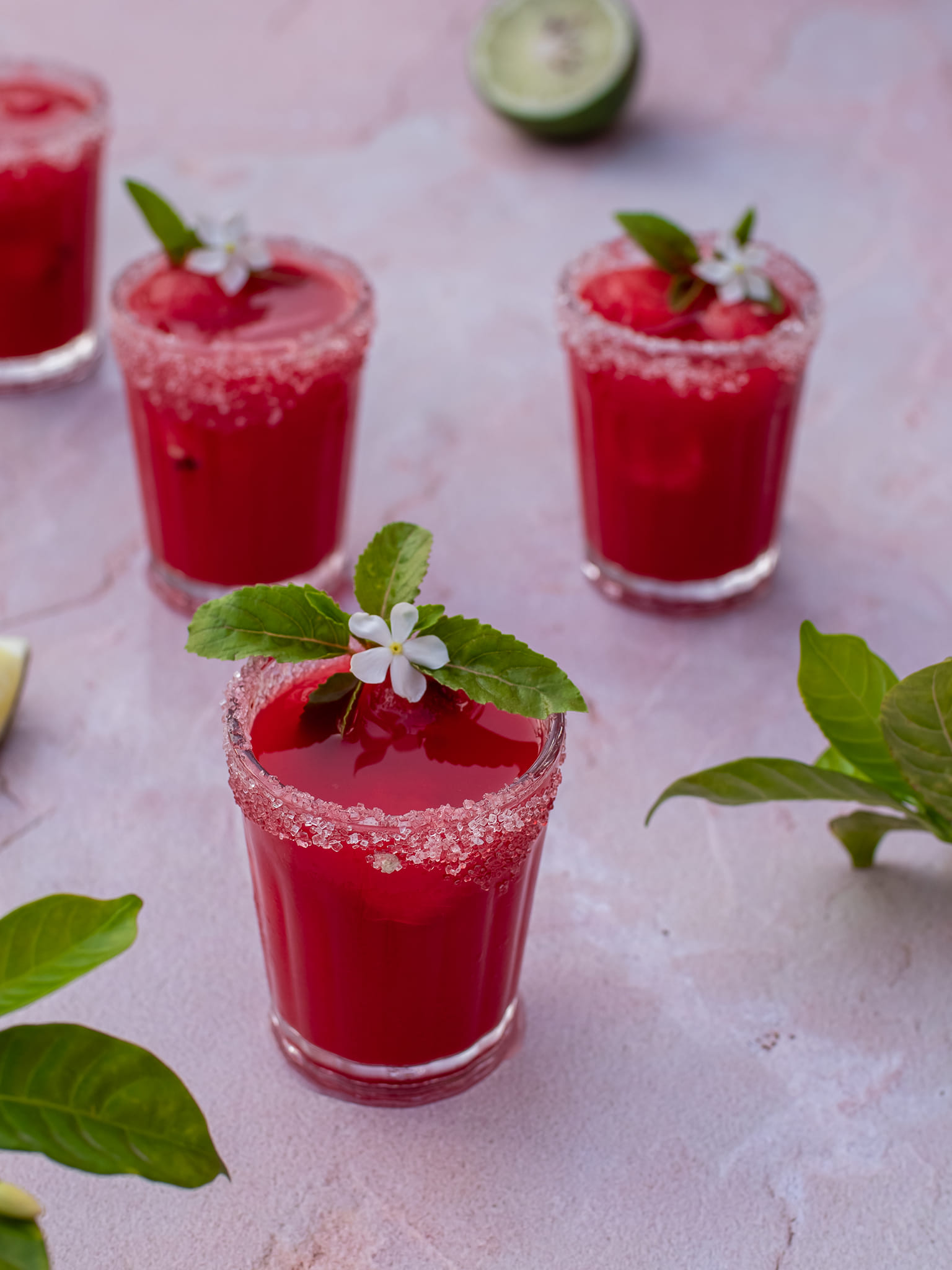 Red cocktail with mint